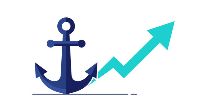 financial anchor icon with upward arrow growth chart illustrating stable investment returns and risk management for business presentations