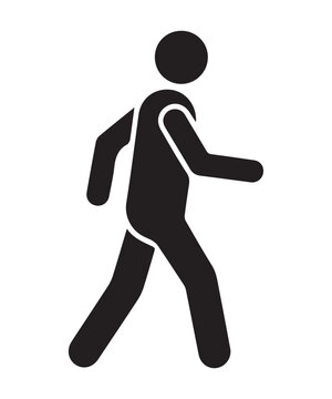 A minimalist black silhouette icon of a person walking forward with the adobe illustrator logo