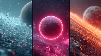 Neon tech and space exploration art showcasing glowing futuristic devices, dynamic cosmic scenes, and vibrant colors perfect for digital art and sci-fi projects.