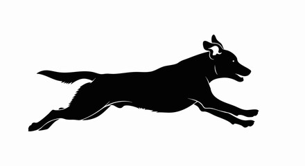 Black Silhouette of a Running Dog with Ears Perked Up.