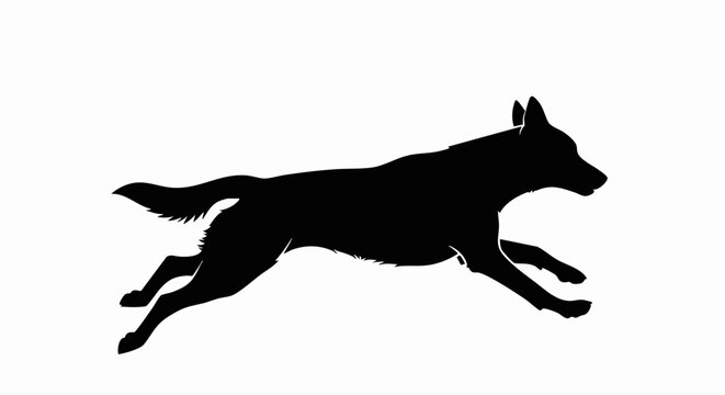 Dynamic silhouette of a running dog in motion.