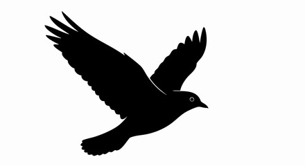 Obraz premium Silhouette of a black bird in flight with wings spread wide.