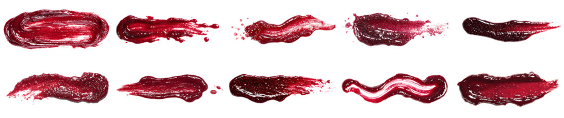 Enjoy an array of vibrant raspberry jam spreads isolated on a clean white background. Ideal for food photography, recipes, and culinary presentations.