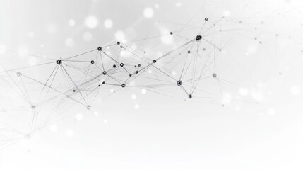 Minimal floating geometric network of black nodes and thin connecting lines across a soft bokeh gray background, evoking calm futuristic connectivity and digital abstraction