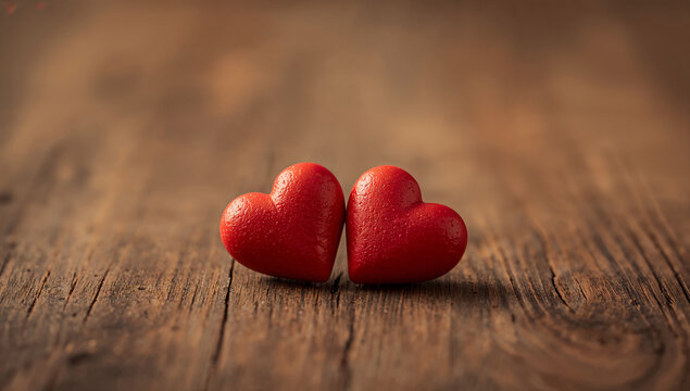 赤いハートを置いた木目背景 ギフトや記念日のイメージ背景.生成AI