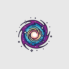 Swirling galaxy with stars and dots, colorful cosmic illustration.