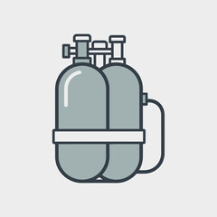 Twin scuba diving tanks with regulator and straps.