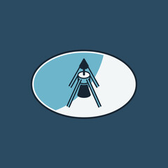 Stylized illustration of a rocket or satellite with legs.