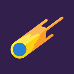 Stylized comet with blue nucleus and fiery orange tail.