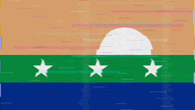 Nueva Esparta glitch flag vector, RGB split distortion, digital abstract video frame illustration