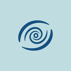 Blue spiral and curved lines forming an abstract eye shape.