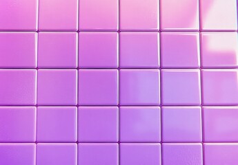 rows of glossy pink and purple square tiles in a neat grid with subtle grout lines and reflective highlights, modern minimal geometric pattern conveying a calm playful mood