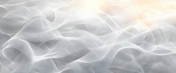 Soft translucent white waves of flowing fabric and mist with warm glowing light, creating a calm serene ethereal atmosphere