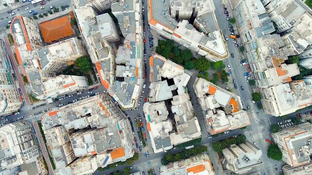 Thessaloniki, Greece. Panorama of the central part of the city. Summer. Drone footage, HEAD OVER SHOT