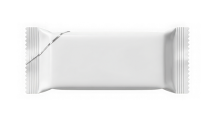 Sealed white snack bar package isolated on transparent background