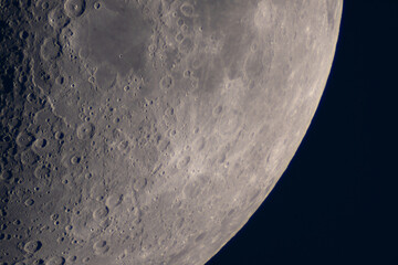 Moon surface close-up highlighting craters and rugged lunar terrain. Planetary astrophotography Satellite of the Earth © Vagengeim