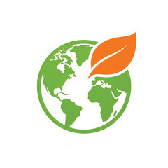 Vector of earth planet with leaf. Symbol of eco. Icon of planet save. Sign of climate new