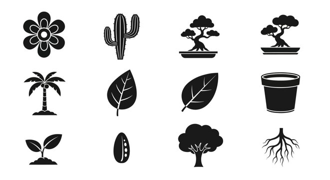 Black icons of various plant types.