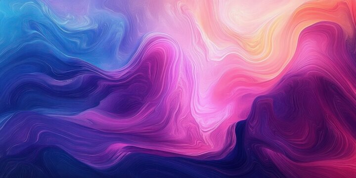 swirling marbled waves of vibrant purple, pink and blue with soft glowing orange highlights, dreamy flowing abstract texture conveying calm motion and gentle energy - Powered by Adobe