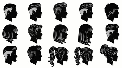 Collection of Diverse Hairstyles and Silhouettes of Human Heads.