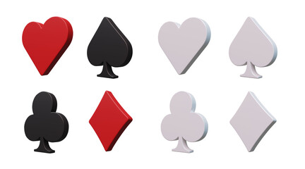 3d render with suit of cards isolated on white or transparent background.