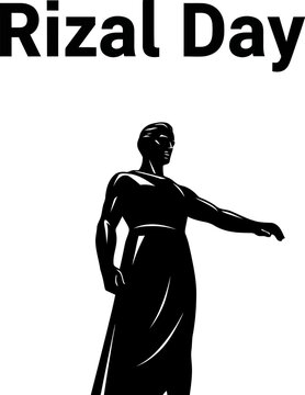 Minimalist black and white graphic illustration celebrating the national holiday of Rizal Day honoring a hero