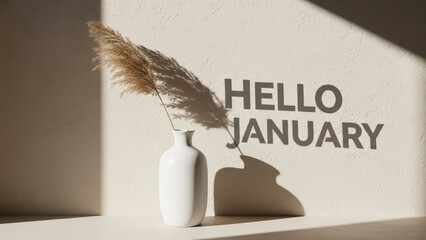 Minimalist January Greeting with Pampas Grass and Shadow Play.
