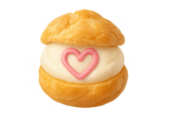 Cream puff with pink heart design for valentine's day