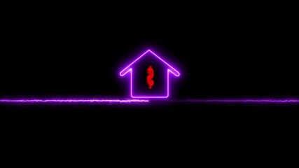 Housing Market icon, Glowing neon house with dollar icon. Increase House Value and Rising Price with dollar Electric Sign.