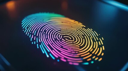 Vibrant Rainbow Fingerprint Digital Security and Identification on a Dark Surface - Powered by Adobe