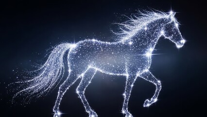 Ethereal Sparkling Horse Silhouette Running in Night Sky