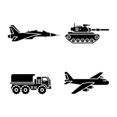 Fototapeta premium Collection of Military Vehicles and Aircraft Icons.