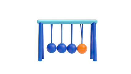 Newton's Cradle with Blue and Orange Balls on White Background