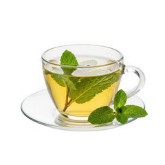 A refreshing cup of mint tea isolated on transparent background