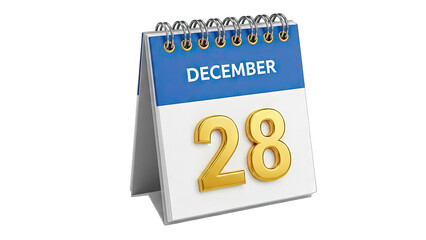 Calendar Showing December 28th on White Background