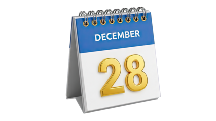 Calendar Showing December 28th on White Background