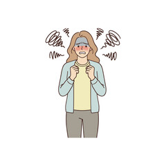 Anxious woman illustration showing fear stress and emotional distress with nervous body language flat vector isolated on white background for mental health concept