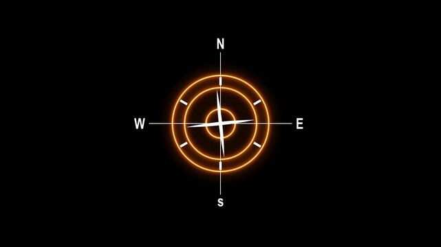 Compass icon animated. direction illustration video animation. gps road navigation silhouette map logo.travel icon. 4k animation on transparent background.