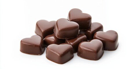 Fototapeta premium pile of heart-shaped chocolate candies, rich and glossy, perfect for gifting or enjoying on special occasions.