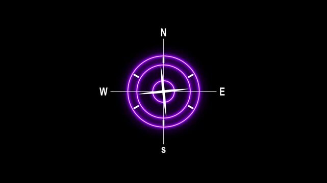 Compass icon animated. direction illustration video animation. gps road navigation silhouette map logo.travel icon. 4k animation on transparent background.