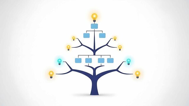idea tree infographic with glowing lightbulbs and hierarchy chart on white background creative innovation concept for business planning