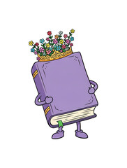 花の王冠を被った面白い本のイラスト