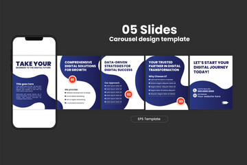 Modern Digital Business Carousel Post Template &ndash; 5 Slide Design for Social Media Promotion