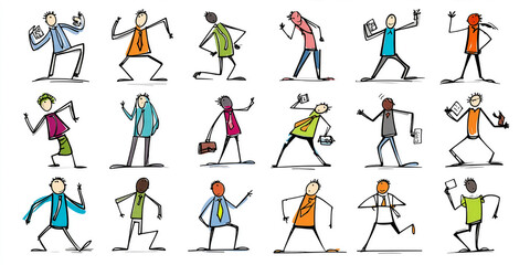 Dynamic Stick Figures: Business People in Action Doodle Set
