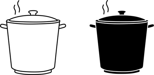 Asian stockpot steaming hot food. Minimalist vector icon set