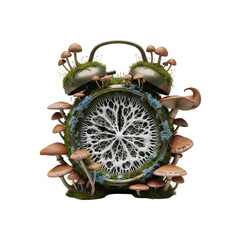 古い時計に生えるキノコ、自然との調和