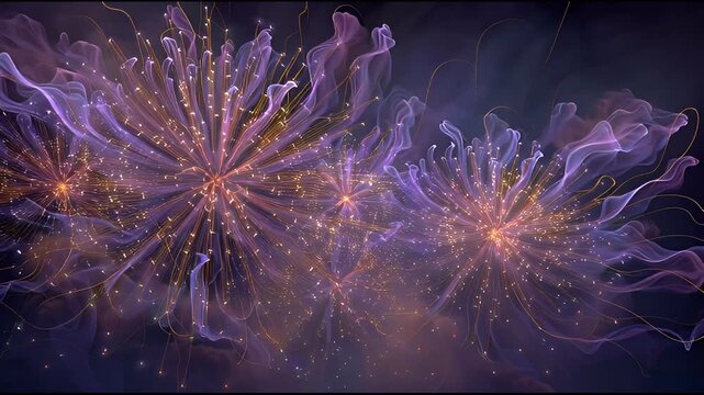 mesmerizing fractal fireworks bloom in ethereal celestial display, a visual symphony of light and color