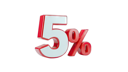 3D Rendered 5% Percentage Sign on White Background