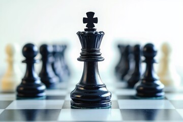 black king chess piece centered on chessboard among pawns conveying strategic tension and dominance