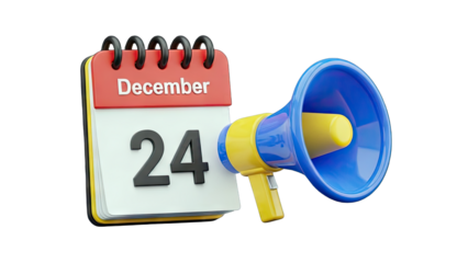 Christmas Eve Announcement: Calendar and Megaphone on White
